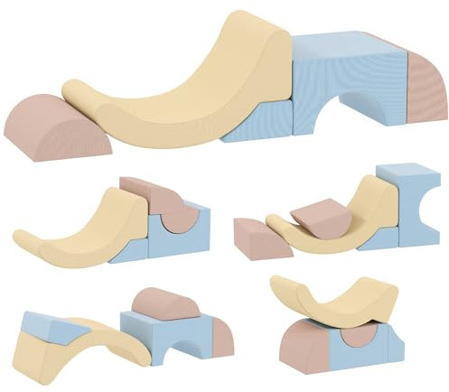 AIYAPLAY Set di 5 Costruzioni Morbide per Bambini da 1.5-8 Anni, Set da Gioco Blocchi Morbidi in Schiuma e Velluto a Coste, Giocattoli per Arrampicata per Soggiorno, Cameretta, Multicolore