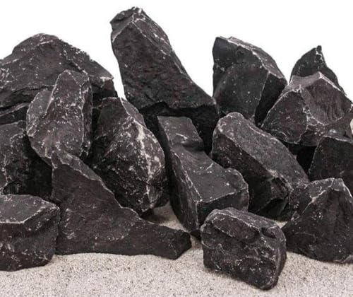 AquaOne Aquarium Steine Schwarzer Felsen I Natursteine Gr.XXL 1 Stück 4-8kg pro Stein I Aquascaping Gestein Schwarz Dekoration Terrarium Nanobecken Landschaft