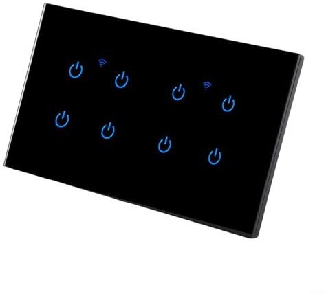 Switch Wi-Fi Touch Smart Wall Switch 2.4 GHz per app Tuya Alexa Voice Control Vetro Tempered Glass Panel Black per Smart Home Lighting Control 100-240V 50/60Hz (8 marce)
