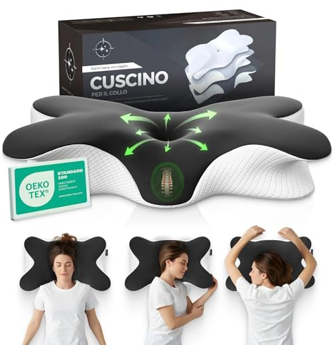 Shootforthestars Cuscino Cervicale per Dormire in Memory Foam Comodo Fin dalla Prima Notte - Cuscino Ortopedico Cervicale Ergonomico per Dormire di Lato o Supini Sfoderabile e Lavabile (Scuro)