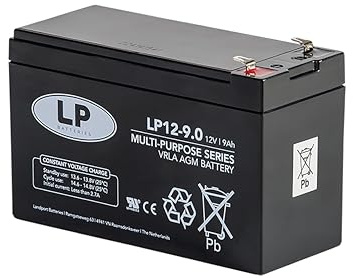 LP Batteries LP12-9 12V 9Ah Sealed Lead Acid Battery – AGM VRLA Rechargeable, Maintenance Free Suitable for Portable Power Packs (T1 Terminals)