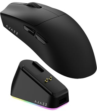 AJAZZ AJ139P V3 Mc Wireless Gaming Mouse, PAW3311 Sensor, 24K DPI, 2.4G/USB-C/BT, 800mAh Battery, Ultra-Light 69g, RGB Magnetic Charging Base, 80 Million Clicks Life, Compatible with PC and Mac, Black