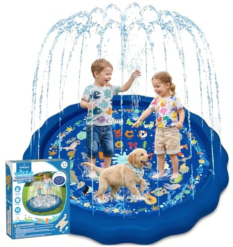 KiddoSpace Splash Pad per Bambini – Tappetino da gioco acquatico antiscivolo per esterni con design educativi, divertente attività estiva da giardino per neonati e bambini, include kit di riparazione