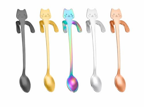 5 pezzi Cucchiaini da caffè, set cucchiaini da caffè gatto in acciaio inox, mini cucchiaino da caffè per tè, cecappuccino e dolci, cucchiaini da caffè particolari come gadget gatti regalo, 11,6 cm