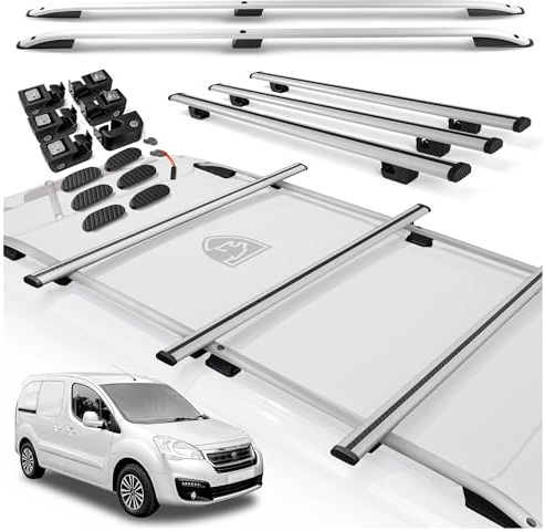 CHROMEMASTER | Kit Rails de Toit et Barres de Toit Compatible avec Peugeot Partner L1 Court 2008-2018 | Système de Porte-Bagages de Toit pour Voiture | Montez Un Panier de Toit ou Un Coffre de Toit