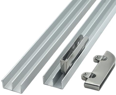 Kit pour porte coulissante, Kit de rail for porte coulissante argent 60-200 cm épaisseur 3-5 mm 2 rails 4 poulies(180cm)