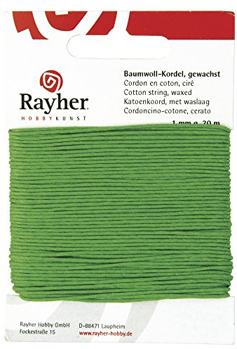 Rayher 5169129 Baumwollkordel, gewachst, 1mm, SB-Karte 20 m, grün