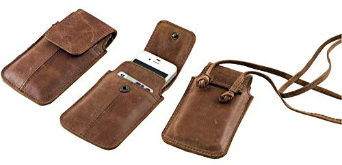 Alassio 601363 - Smartphonehülle STYLE mit Umhängeband, aus antik gegerbten echtem Leder, braun