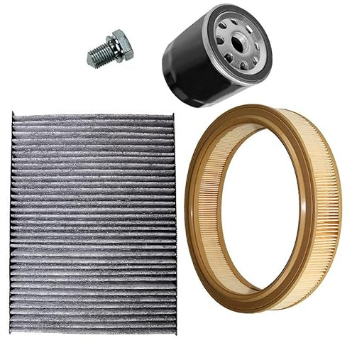 BESTPRICE Inspektionspaket Filterset mit 1x Luftfilter,1x Innenraumfilter mit Aktivkohle, 1x Ölfilter inkl. Ölablassschraube & Dichtring