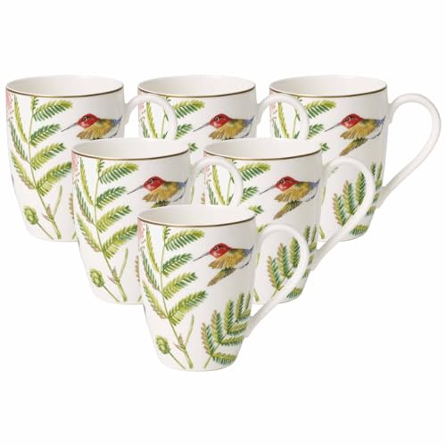 Villeroy & Boch Amazonia Anmut Becher mit Henkel 350 ml, 6er Set, Premium Bone Porzellan, Bunt