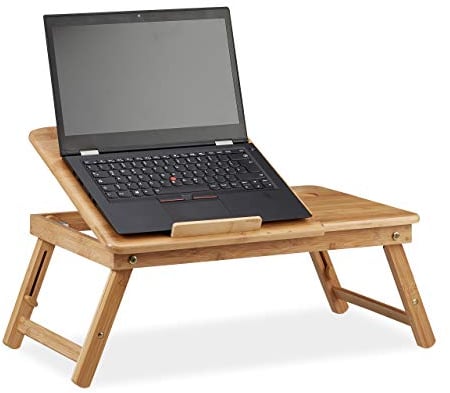 Relaxdays, Natur Höhenverstellbarer Laptoptisch fürs Bett, Bambus Notebooktisch m. Schublade, HxBxT: 30 x 69 x 35 cm, Standard