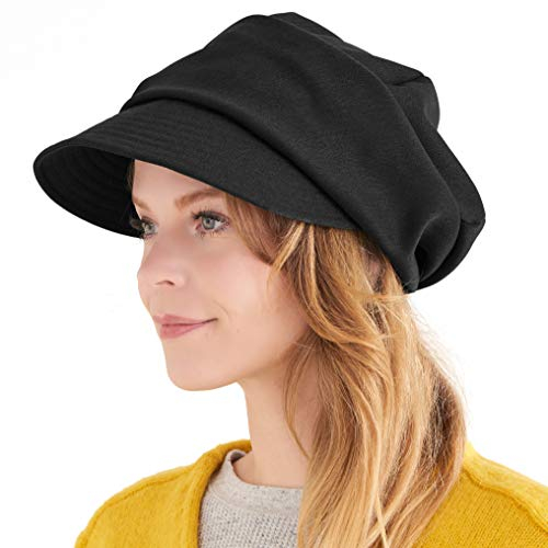 CHARM Schirmmütze Kappe Newsboy Flat Cap - Winter Bio-Baumwolle Hat Weite Mütze Schwarz