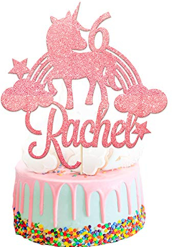 Personalised Unicorn Cake Topper Multicolor Cake Decoration with Unicorn Design Custom Any Name & Age Birthday Cake Topper 1st 3th 7th 13th 15th 18th 21st 30th (Baby Pink)