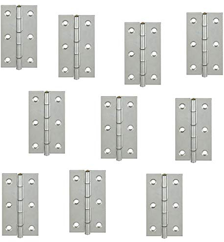 Gedotec Kistenscharnier Metall Truhen-Scharnier mit vernietetem Messingstift | 40 x 26 mm | Möbelscharnier Stahl verzinkt | Scharnier-Band zum Schrauben | 10 Stück - Möbel-Band gerollt nach DIN 7954 A