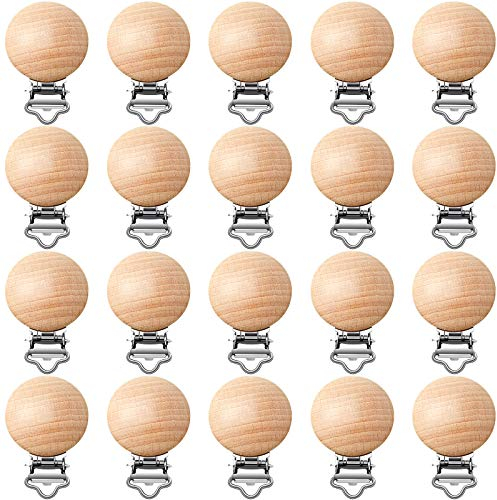 20 Stücke Natürliche Buche Holz Schnuller Clips Spielzeug Hosenträger Clips Charme DIY Schnuller Clips Holz Schnuler Halter für Zahnen Baby