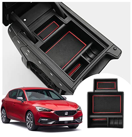 LFOTPP SEAT Leon Mk3 ST FR Reposabrazos Bandeja, Coche Interior Accesorios organizador, Guantera Central Organizar Caja (Rojo)