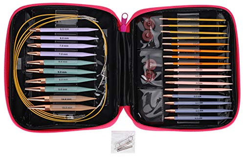 Circular Knitting Needles Set, 13 Pairs Interchangeable Needles with Zipper Storage Case for 2.75mm to 10mm Projects Lightweight Durable Aluminum
