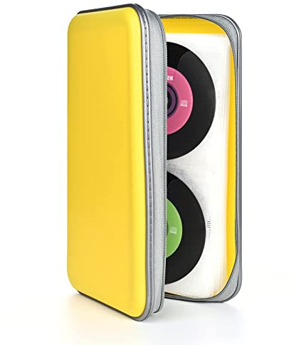 DVSICK 96 Capacity CD/DVD Storage Case, Portable Plastic CD Organizer Wallet, Yellow, 28.5 x 15.5 x 6.5 cm (11.2 x 6.1 x 2.55 inches), Travel