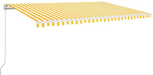 vidaXL Gelenkarmmarkise Einziehbar mit LED Markise Sonnenmarkise Balkonmarkise Sonnenschutz Sichtschutz Fenster Terrasse Garten 500x350cm Gelb Weiß