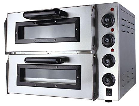 Pizzaofen elektrisch GS Multitrade 3000 Watt Edelstahl mit 2 Kammern Steinbackofen mit Schamottstein