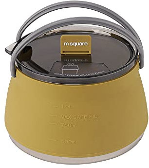 Outdoor Camping Kettle Portable Folding Silicone Kettle Tea Pot Coffee Pot, 1 Liter, Earth Yellow