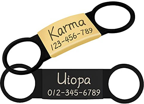 Uiopa 2pcs Medaille Chien avec Gravure, Acier Inoxydable Medaille Chat, Médaillon Personnalisé, Identification Coulissante pour Collier (Noir & Doré, S)
