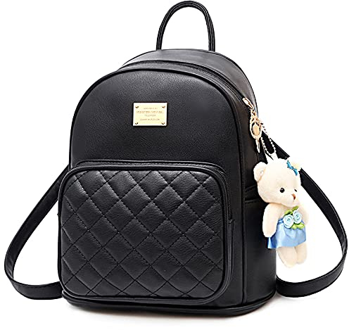 Rucksack Geldbörse für Damen Kleiner Leder Casual Reiserucksack Niedlich für Mädchen (black)