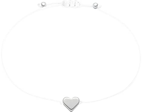 Selfmade Jewelry Armband Damen Herz Silber Handmade Makramee Armbändchen mit Herzchen Größenverstellbar Inkl. Geschenk-Verpackung (Silber - Weiß)