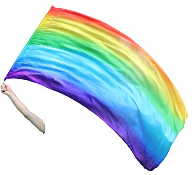 Winged Sirenny Große Seiden-Tanzflagge mit Acrylstange & Wirbeln, Handgemalte Leichte Seidenfahne für Anbetung, Seidenflusskunst & Tanzperformances, 174 x 88 cm Seide (Regenbogen)