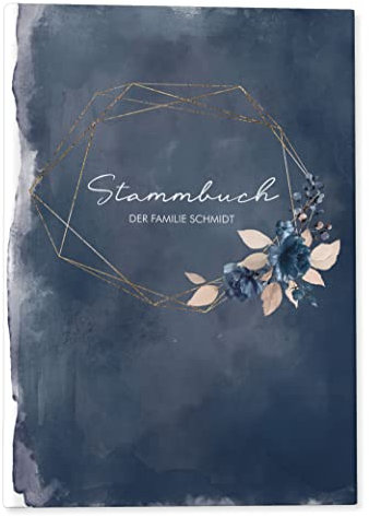 DeinWeddingshop Stammbuch der Familie personalisiert DIN A4 | 4-Ring Mechanik | Watercolor Breeze Blau | Hochwertiges Hardcover mit Registern | Made in Germany