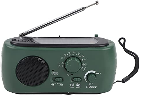 Dpofirs Radio Solaire Portable AM/FM avec USB, Vert, 5V DC, pour l'extérieur et les urgences