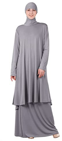 Zweiteiliges Set Islamisches Gebet Abaya Kleid Muslimische Frauen Übergroßer Schal Maxiröcke Mit Kapuze Hijab Kaftan Arabische Robe Ramadan Gray XXL