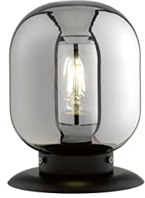 Fischer & Honsel|Tischleuchte, Regi|schwarz matt|Glas|rauchfarben|H: 22,00 cm, D: 16,00 cm|Schnurschalter|1x E27 max. 40,0 Watt|50621