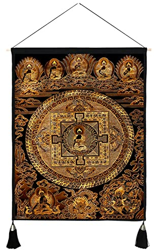 WABMJGW Thang-ga Wandbehang, tibetischer Wandbehang, Wandtuch, buddhistischer Buddha-Wandteppich, waschbar, zum Aufhängen, Wandkunst, Dekoration für Wohnzimmer, H-45 x 60 cm