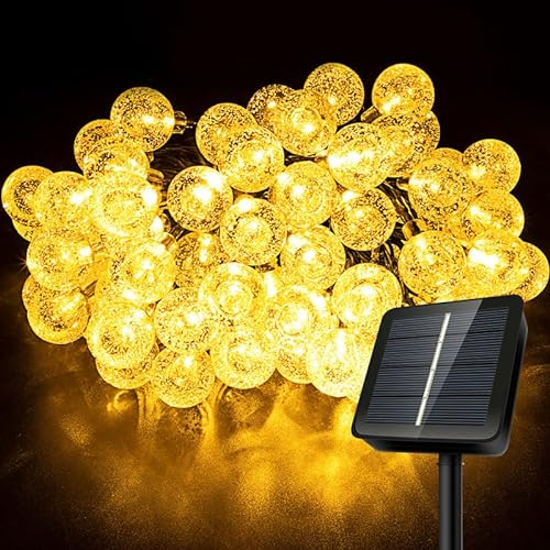 AGOTD Solar Lichterkette Außen, 80LED Lichterkette Aussen 14M 8 Modi Kristall Kugeln Lichterketten IP65 Wasserdicht Outdoor Deko für Garten, Balkon, Terrasse, Hochzeit, Partys (Warmweiß)