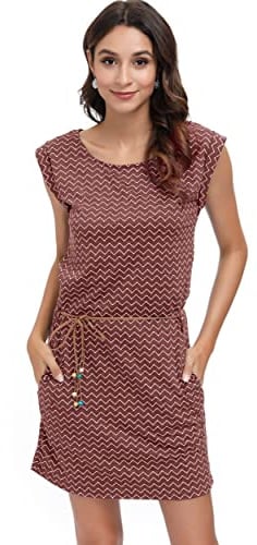 DOTIN Damen Sommerkleid Kurzarm Strandkleid Freizeitkleid Waves Tshirt Minikleid Jersey Kleid