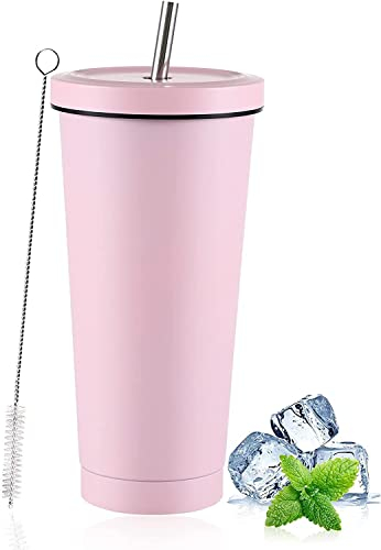LATERN Eiskaffeebecher mit Deckel und Strohhalm, 750ml Isolierter Edelstahlbecher Doppelwandiger Vakuum Reisekaffeebecher Wiederverwendbarer Wasserbecher Hält Getränke Kalt und Heiß (Pink, 1 Stück)
