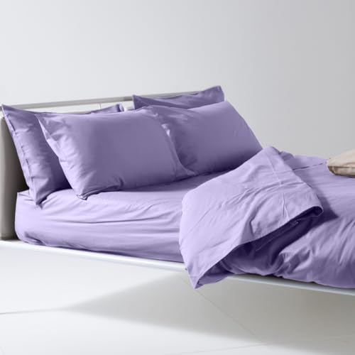 Lisola Set Lenzuola Matrimoniale, Parure Lenzuola in Cotone Pregiato, Made in Italy, Lenzuolo Sopra 250x290cm + 2 Federe 50x80cm, Tinta Unita. Modello: Tortona, Lilla