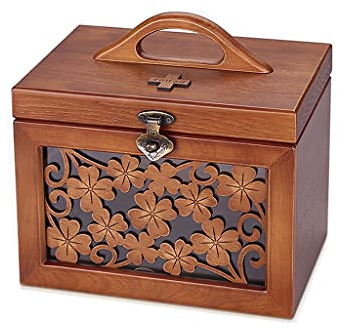 luckxuan Erste Hilfe Set/Verbandskasten 9.84 Zoll Hölzerne medizinische Box Erste Hilfe Box Containerbox Tragbare Aufbewahrungsbox Familie Erste-Hilfe-Kit Retro Medizin-Box Familienmedizin Box