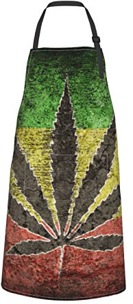Lawenp Rasta Flag Weed Leaves Schürze mit Taschen, wasserdichte Küchenchef-Kochschürzen für Damen und Herren