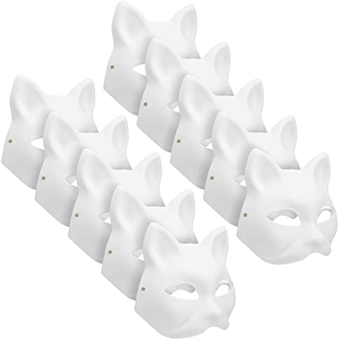 Gatuida Therian Mask zum Bemalen: 10 Stück Halloween Masken zum Bemalen Katzenmaske Papier Maske Katze Weiß Tiermasken Kreative DIY Masken für Kostümpartys Halloween und Fasching