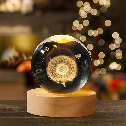 3D Saturn Kristallkugel Nachtlicht,6cm Glaskugel Nachtlampe mit Hölzerner Basis Schneekugeln Nachtlampe Weihnachtsdekoration,LED Planet Nachtlicht Weihnachtsdeko fürJungen Mädchen