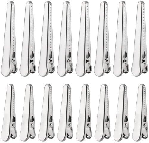 CHUEHKAK Pince sachet alimentaire, Lot de 16 Pince pour sachet alimentaire - 2 tailles de 8 cm et 11,5 cm, fermeture sachet alimentaire - En acier inoxydable - Pour sac alimentaire, pain, argent