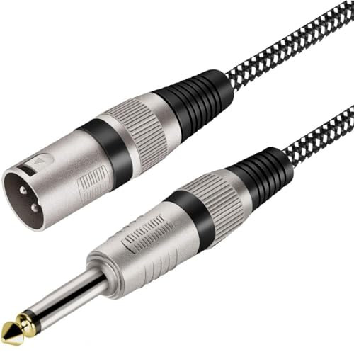 Greluma 1 pièce Câble XLR mâle vers TS 1,5 m, nylon tressé XLR 3 broches mâle vers 6,35 mm TS mâle, câble d'interconnexion asymétrique (conducteurs en cuivre pur)
