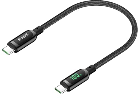 SooPii 100W USB-C-auf-USB-C-Kabel, 0.3m Schnellladekabel mit LED-Anzeige, PD 5A Typ-C-Ladekabel für lPhone 15/Pro/Plus/Pro Max, lPad Air, MacBook, Galaxy S23/S22, Pixel, LG (schwarz)