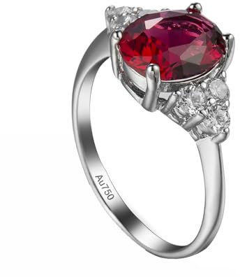 AMDXD Echtschmuck Eheringe Weißgold 750 18 Karat, Rot Labor Erstellt Rubin Elegant Solitärring, Ring 18K Gold mit Moissanit, Gr.48 (15.3)