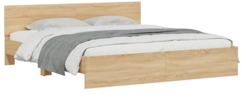 vidaXL Bettgestell, Bettrahmen mit Lattenrost, Bett Gästebett mit Kopfteil, Doppelbett Schlafzimmerbett Schlafzimmermöbel, Sonoma-Eiche 160x200cm