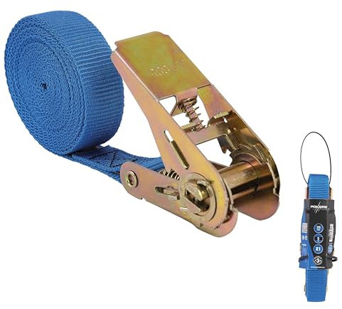 Polaire – Sangle à Cliquet 5m x 25mm – Résistance 350 kg – Sangle de Serrage pour Voiture, Camping, Bagages – Bleu