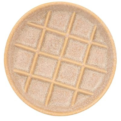 Padolitlay Ceramic Slow Feeder Cat Bowls 6 Inch Shallow Whisker Friendly Cat Food Bowls Grid Cat Dishes Pet Plate for Cat and Puppy, Dishwasher Safe (Khaki)