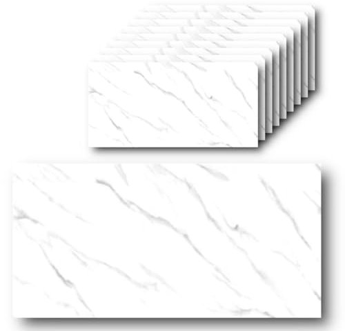 HOOZ 10x Fliesenaufkleber Steinoptik weiß - 60 x 30 cm - Selbstklebende Fliesen 10 Stück - Klebefliesen für Küchenrückwand - Wandpaneele Küche Wanddeko Schlafzimmer Wohnzimmer Badezimmer